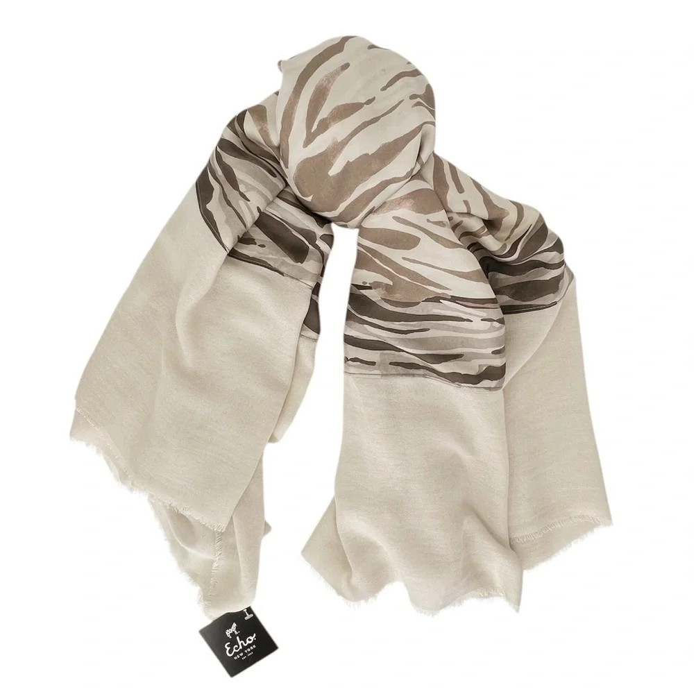 Echo Silk Scarf 54” Square Oversized Wrap Zebra Stripe Tiger Print Shawl New NWT